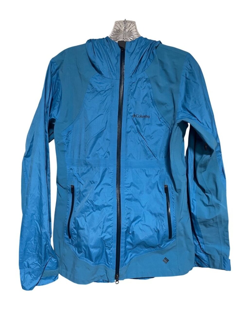 Columbia Womens Blue Full-Zip Lightweight Hooded Jacket Size S Water-Resistant
